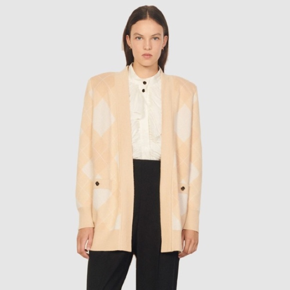 Sandro Argyle Jacquard Cardigan  Tan/White/Cream